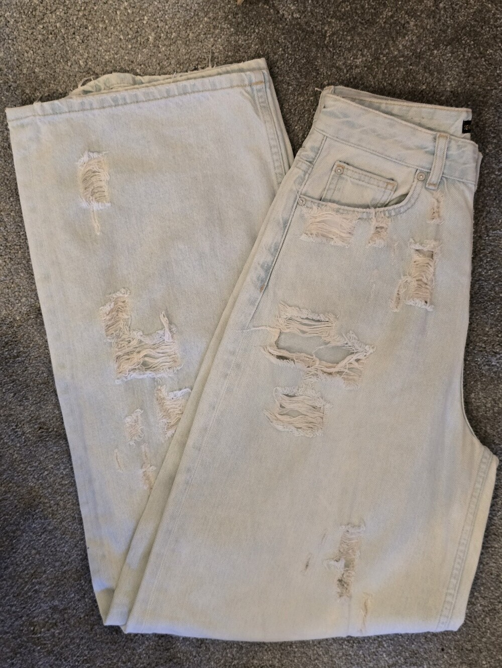 NWOT Seven Sisters SEVEN/SUMMER Damaged Baggy Jeans Blue Bleached Size 25